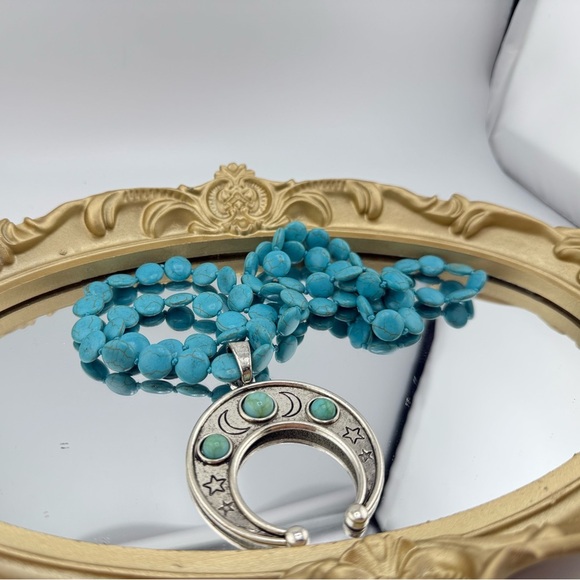 Turquoise Crescent Pendant Necklace – Boho Western Style (33.5 Inches) - Picture 4 of 10